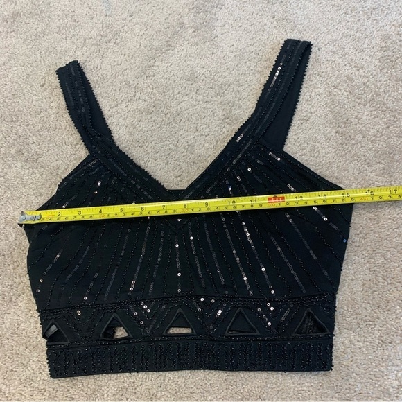 BEBE black sequin beaded cut-out crop top Sz S NWOT - Picture 6 of 9